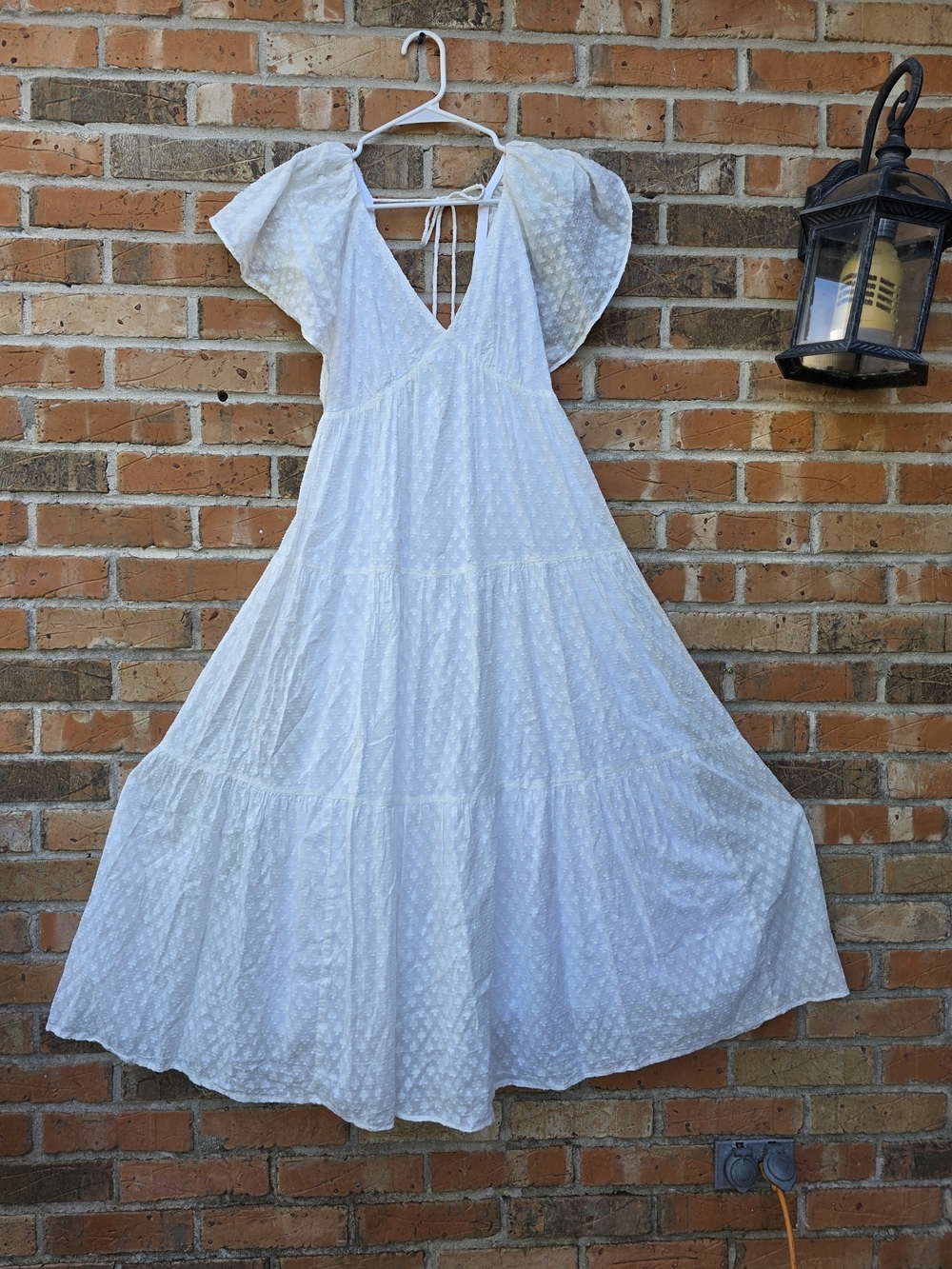 Madewell White Eyelet V-Neck Tiered Maxi Dress